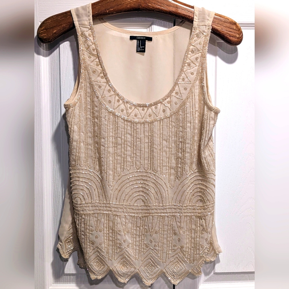 Forever 21 Blush Pink Beaded Sleeveless Top